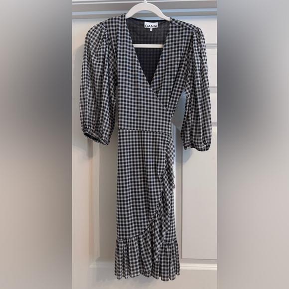 Ganni Gingham Wrap Mini Dress - Picture 4 of 8